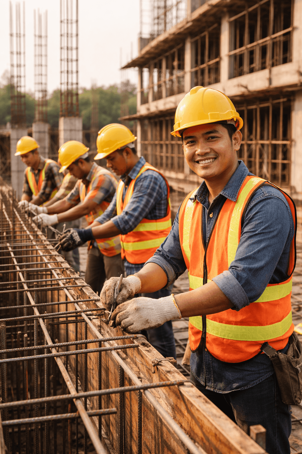 Workers wearing PPE on site